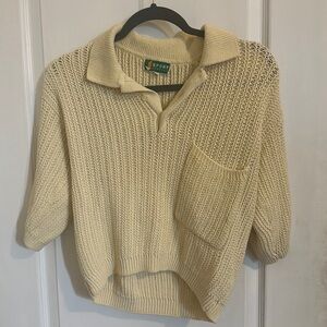 Vtg Yellow Cream Knit Polo Sweater
